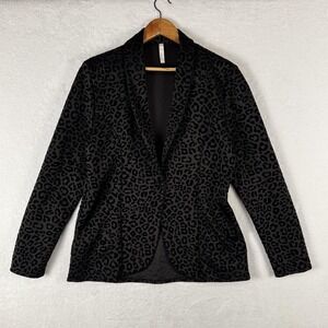 Hesed‎ Blazer Womens Medium Black Velvet Leopard Print Single Button Lined